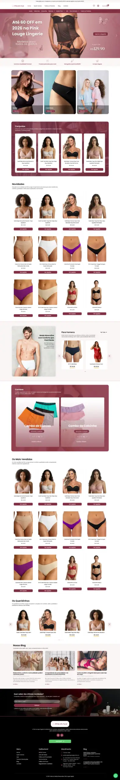 Página inicial da loja virtual Pink Lounge Lingerie