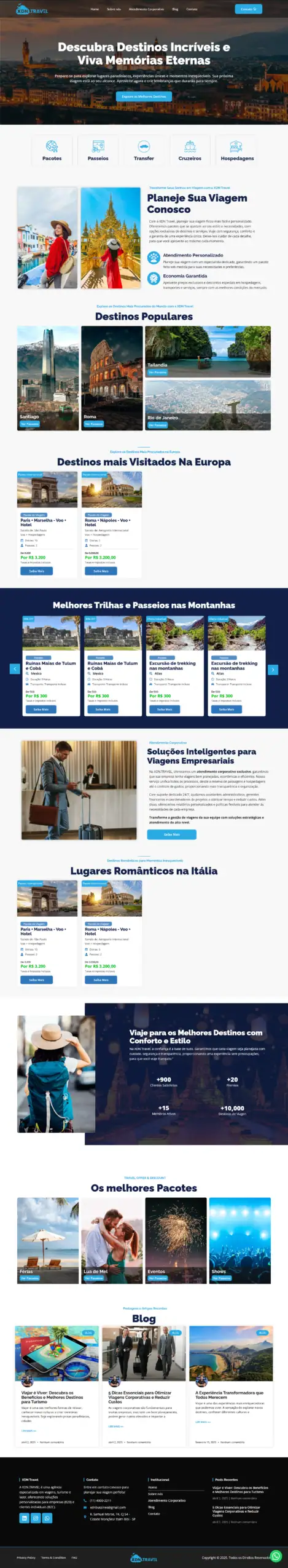 Página inicial da agência de viagens XDN Travel